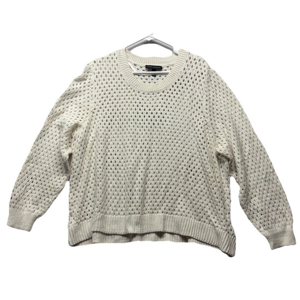 LANE BRYANT Open Weave Knit Sweater Women 26/28 Crochet White Beach Airy Coastal - Picture 1 of 5